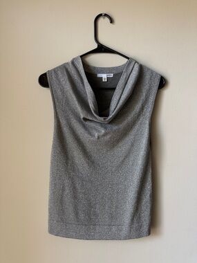 Sleeveless Cowl Neck Metallic Knit Top - Silver Gray